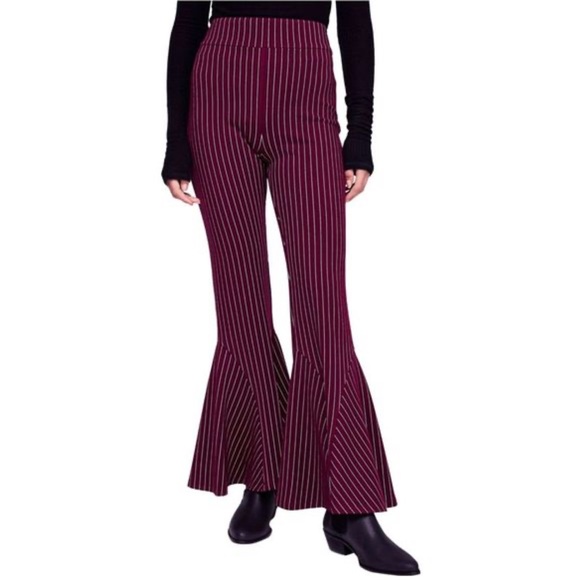 FREE PEOPLE Mari Ponte Knit Flare Casual Trouser Pants Winterberry Size 10 NWT - Picture 13 of 16